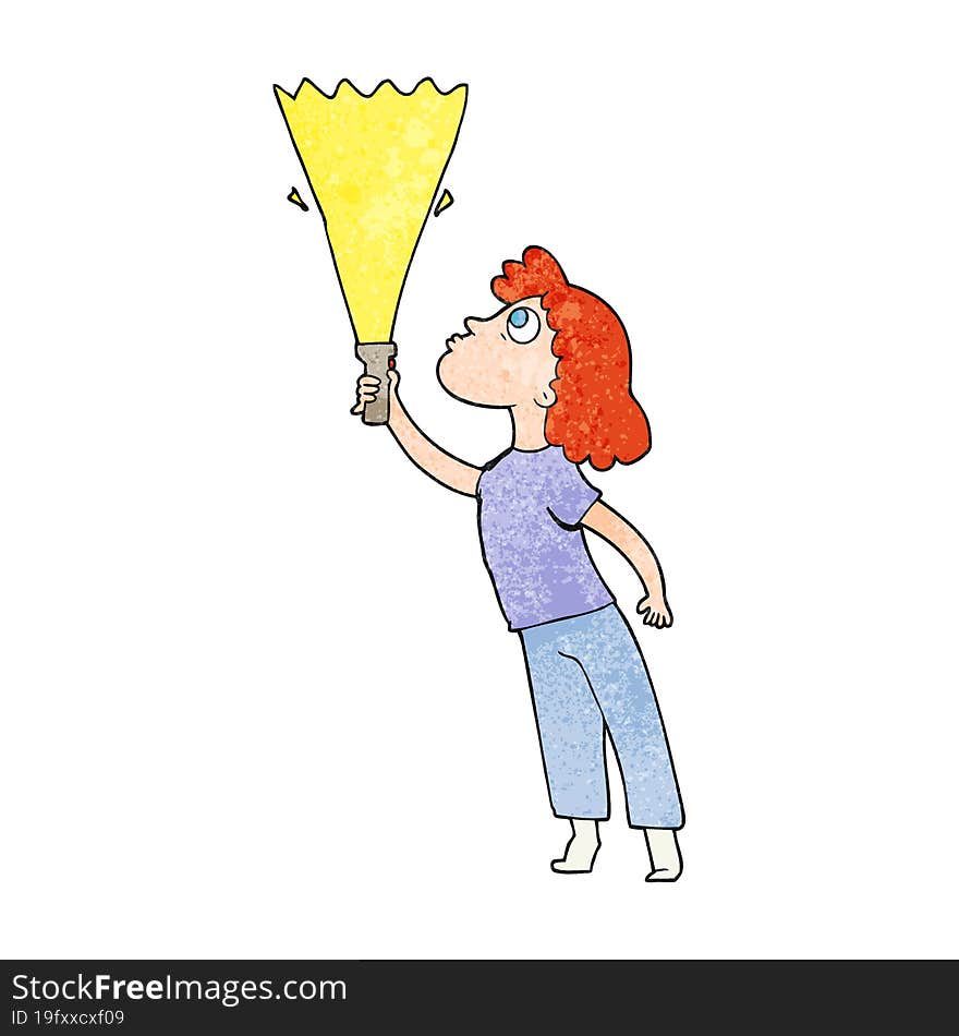 Textured Cartoon Woman Searching With Torch