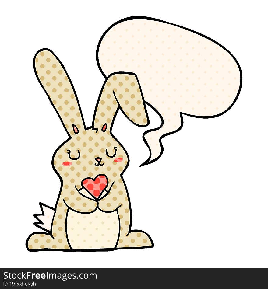 cartoon rabbit in love and speech bubble in comic book style