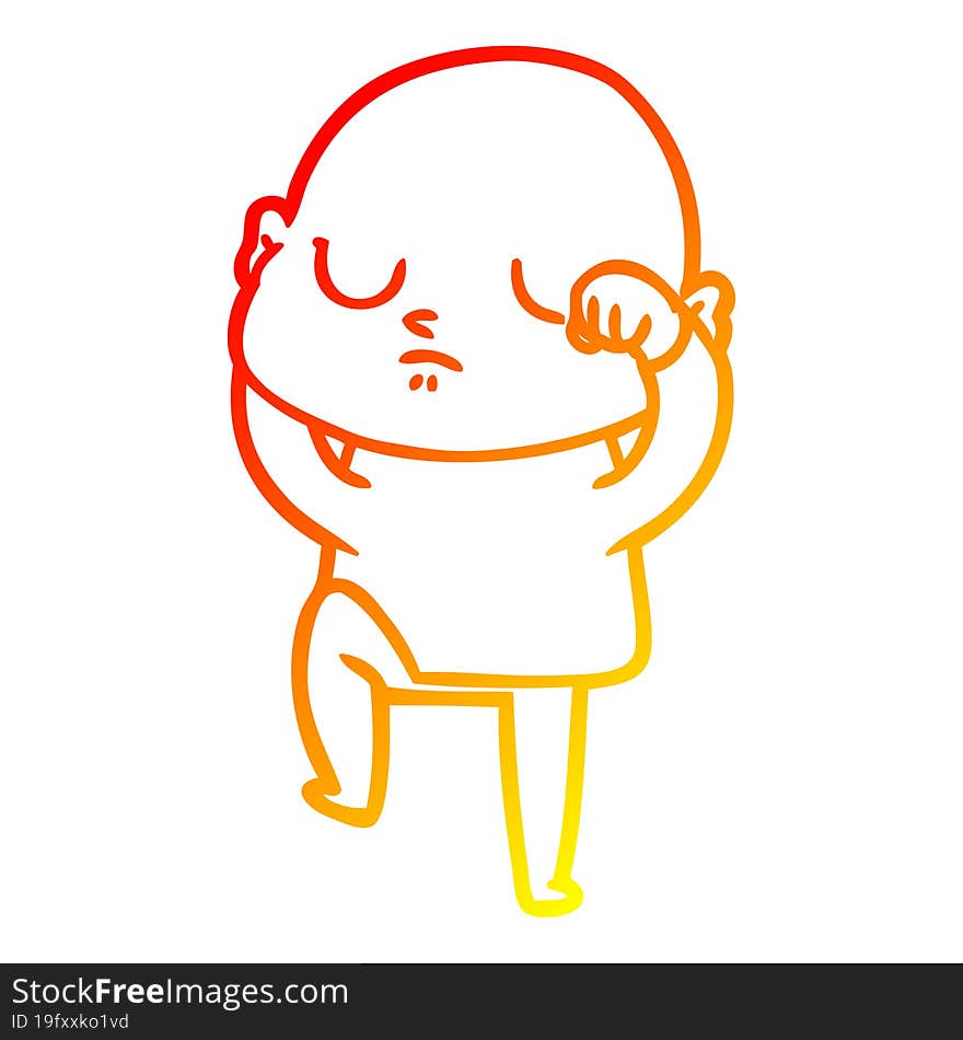 warm gradient line drawing of a cartoon bald man