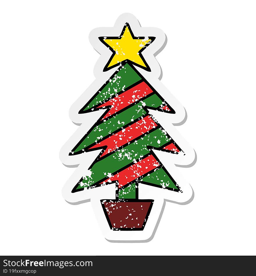 Distressed Sticker Of A Cute Cartoon Christmas Tree