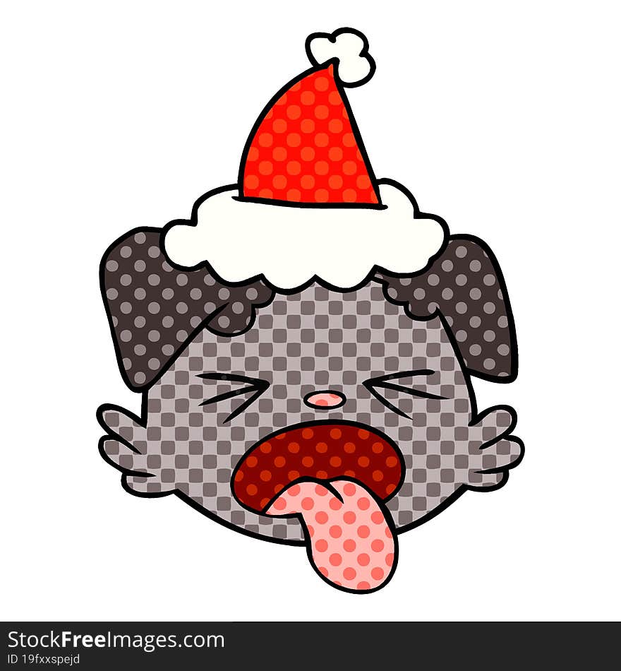 hand drawn comic book style illustration of a dog face wearing santa hat