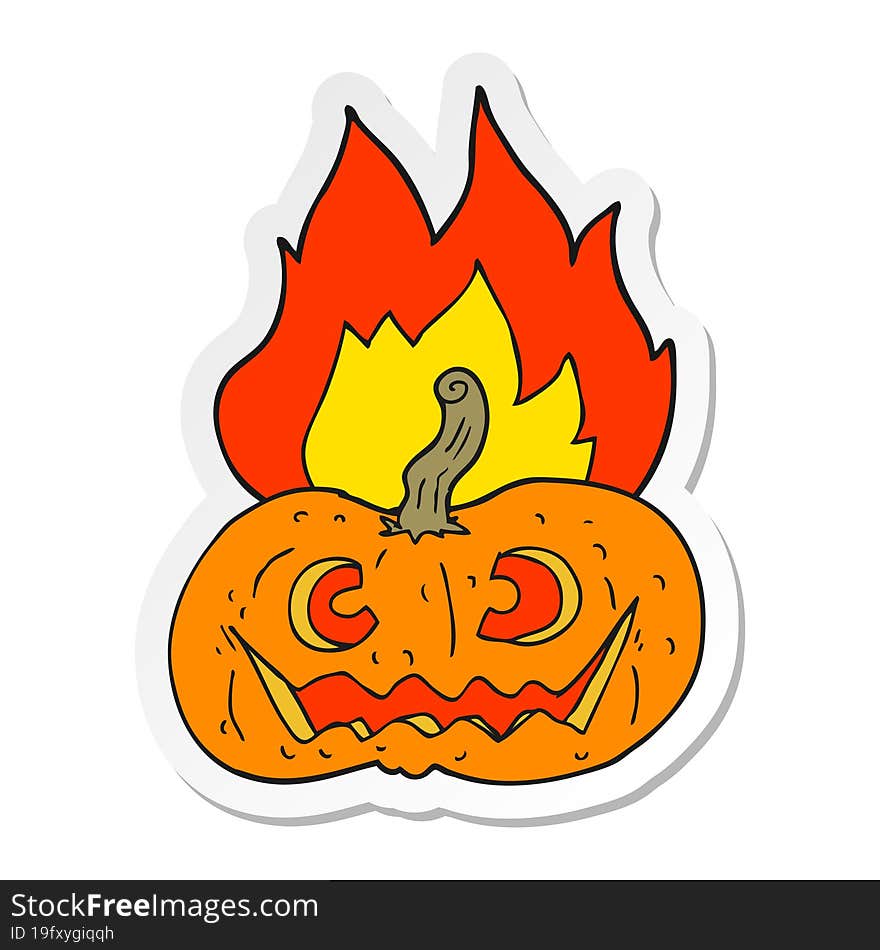 sticker of a cartoon flaming halloween pumpkin