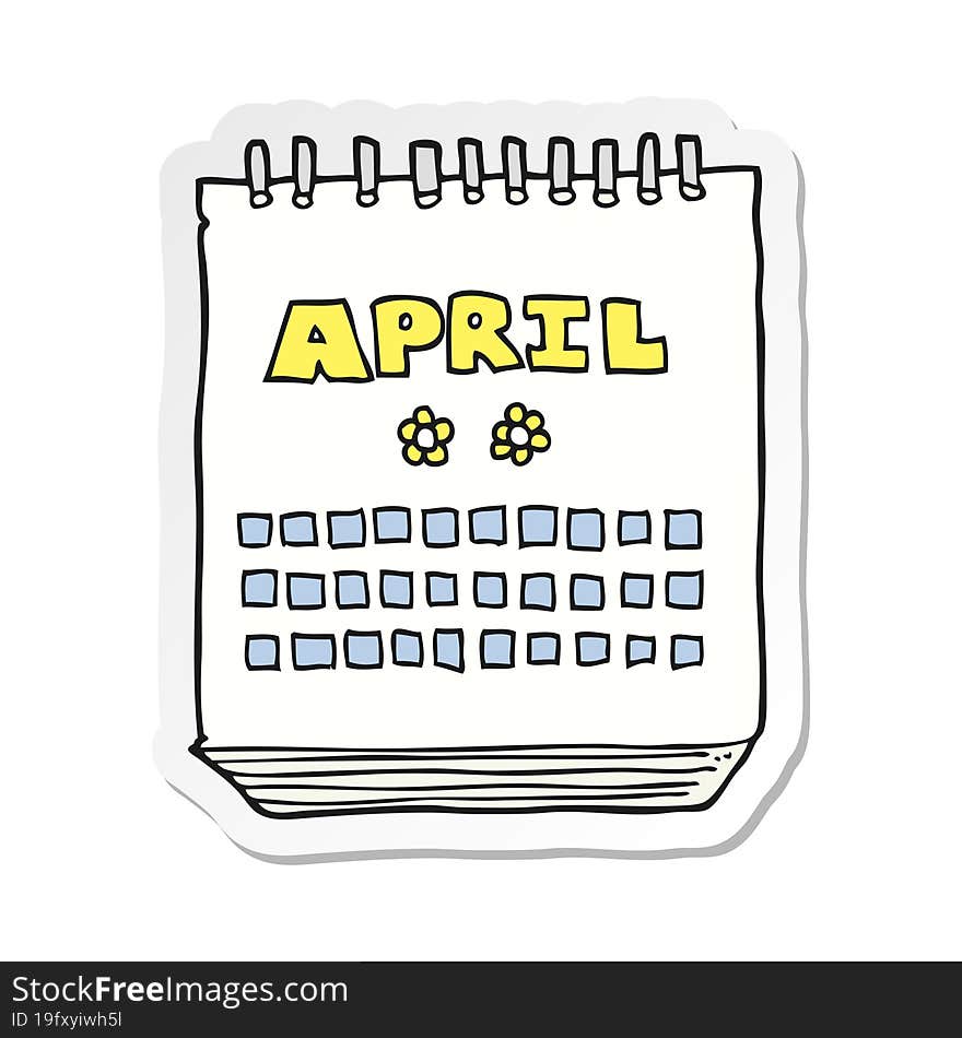 sticker of a cartoon calendar showing month of April