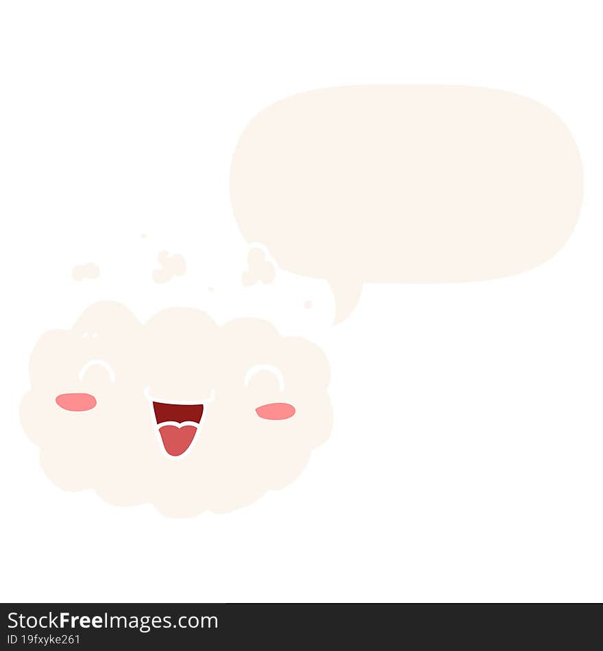 happy cartoon cloud and speech bubble in retro style