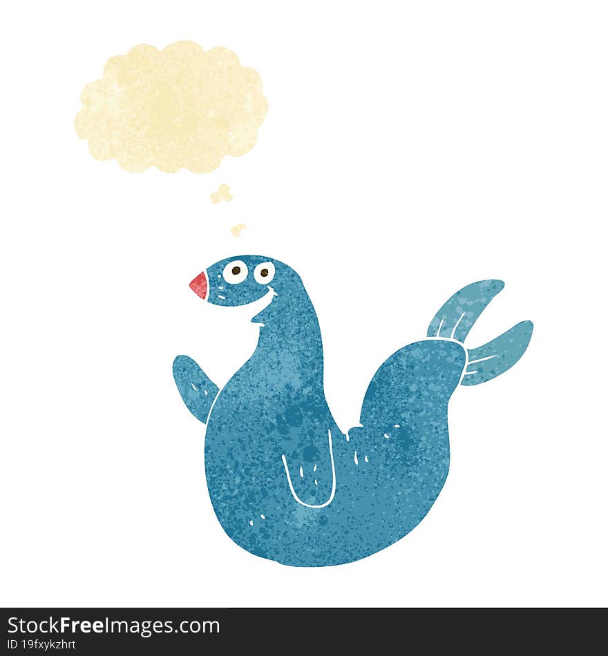 cartoon happy seal with thought bubble