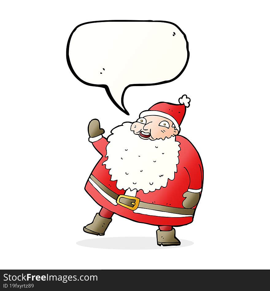 funny waving santa claus cartoon with speech bubble