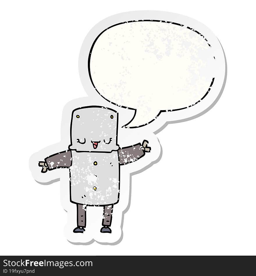 cartoon robot and speech bubble distressed sticker