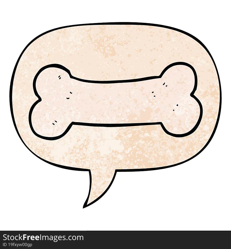 cartoon bone and speech bubble in retro texture style