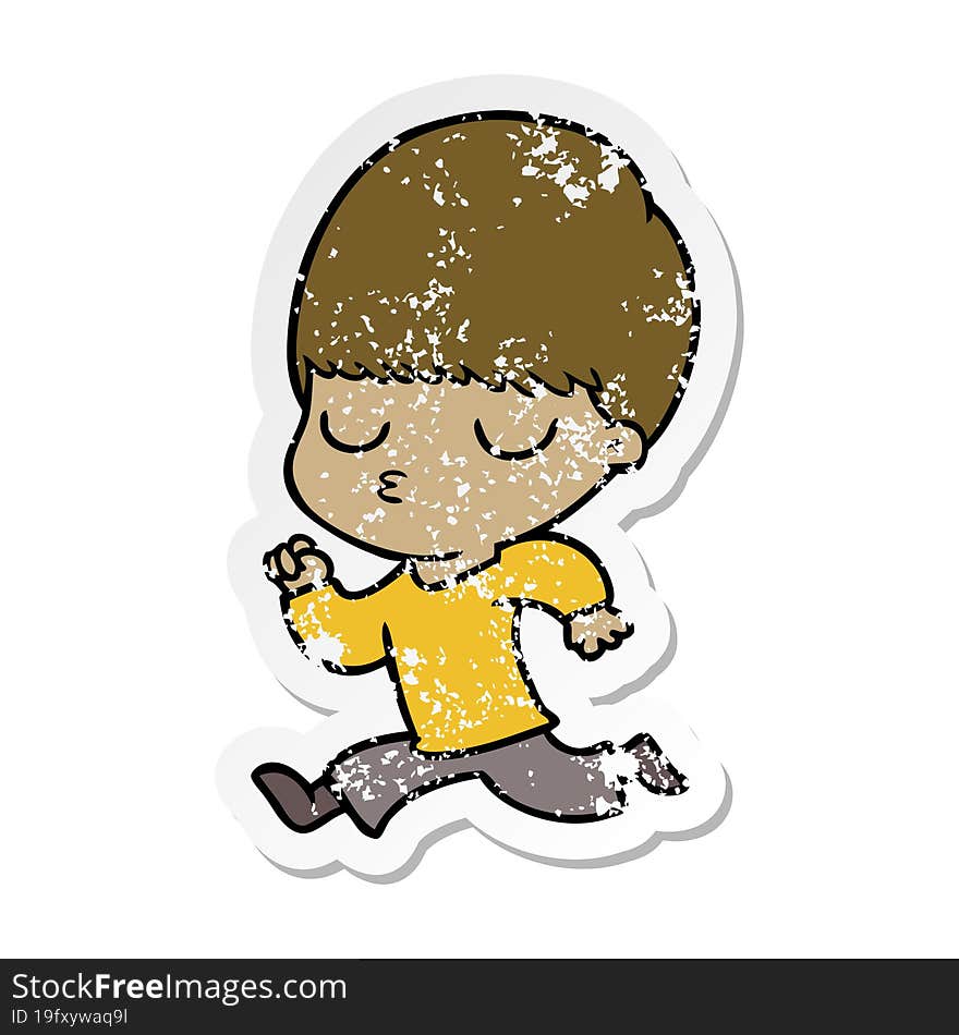 distressed sticker of a cartoon calm boy