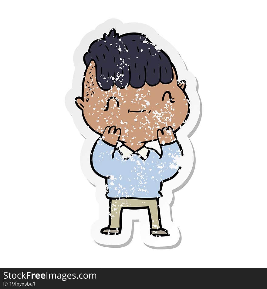 distressed sticker of a cartoon friendly boy