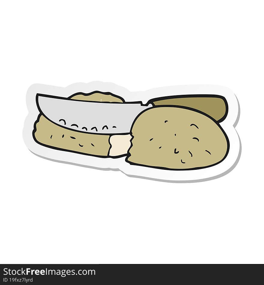 sticker of a cartoon slicing bread