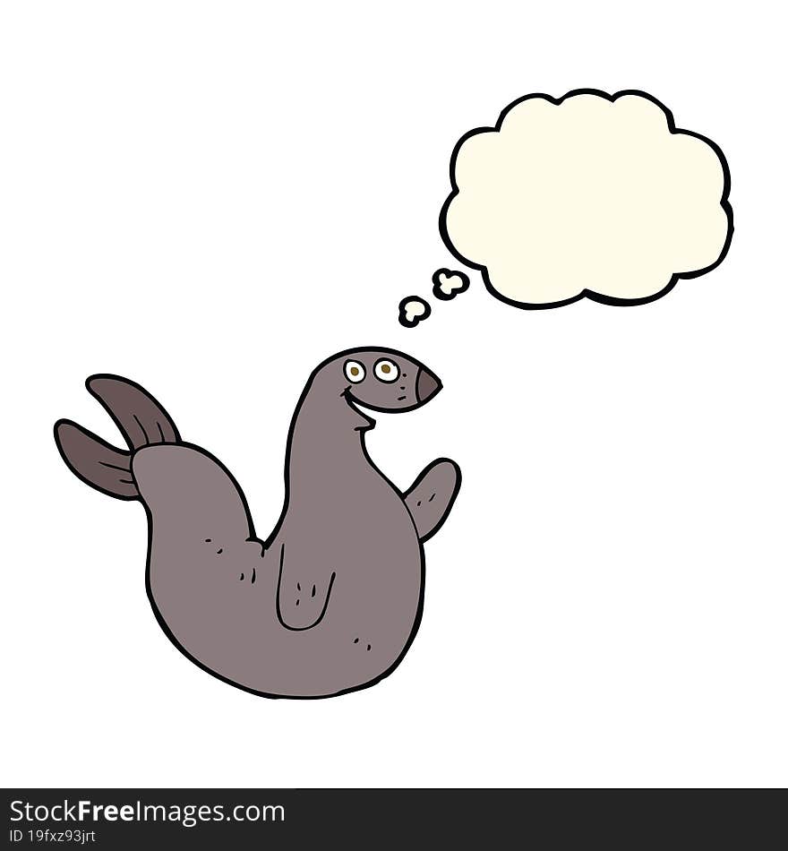 cartoon happy seal with thought bubble