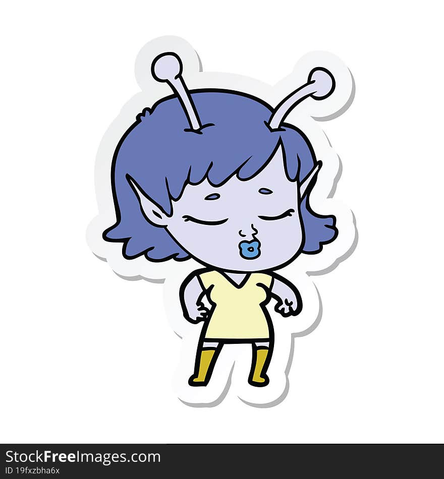 sticker of a cute alien girl cartoon