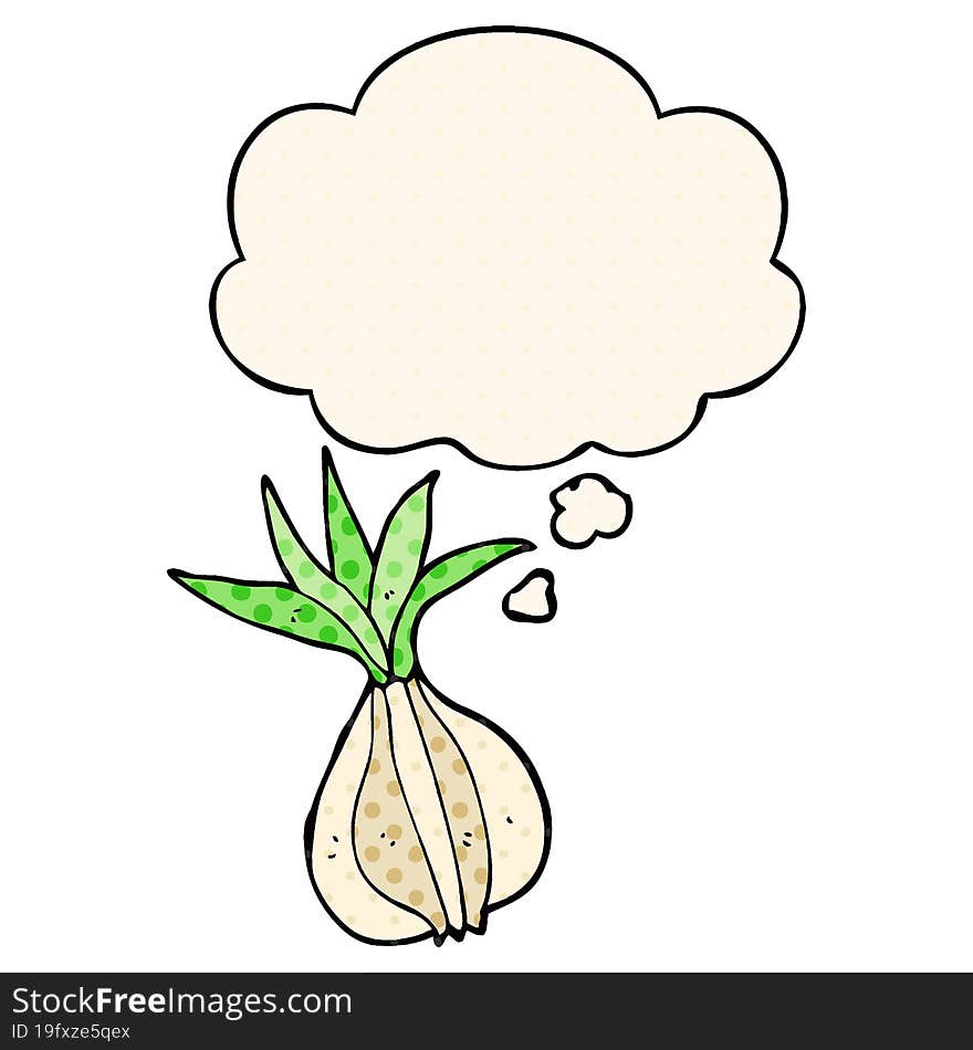 cartoon onion and thought bubble in comic book style