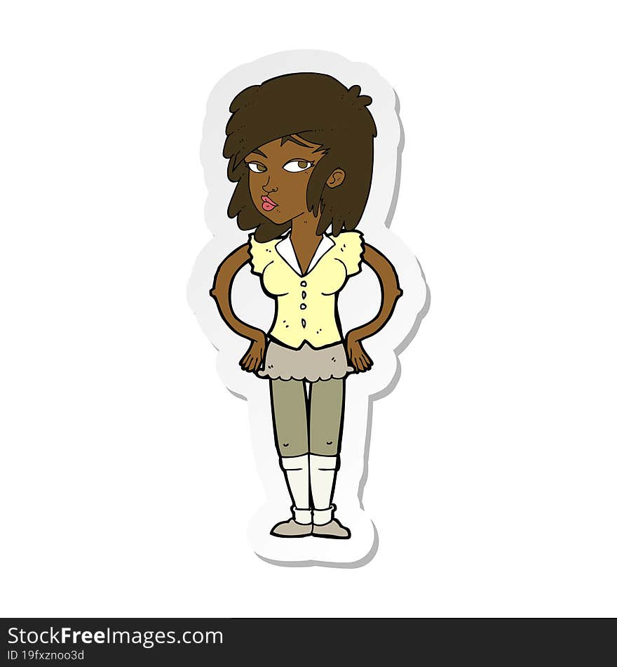 sticker of a cartoon pretty woman with hands on hips