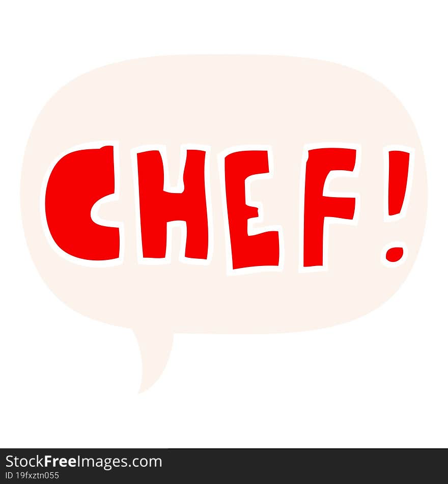 Cartoon Word Chef And Speech Bubble In Retro Style