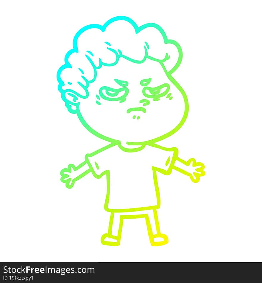 cold gradient line drawing cartoon angry man