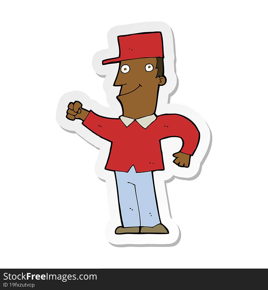 sticker of a cartoon man punching air