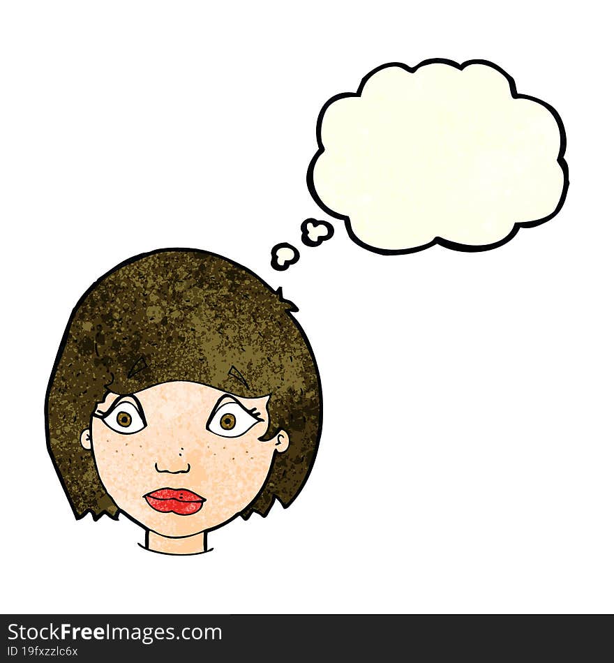 Cartoon Worried Female Face With Thought Bubble