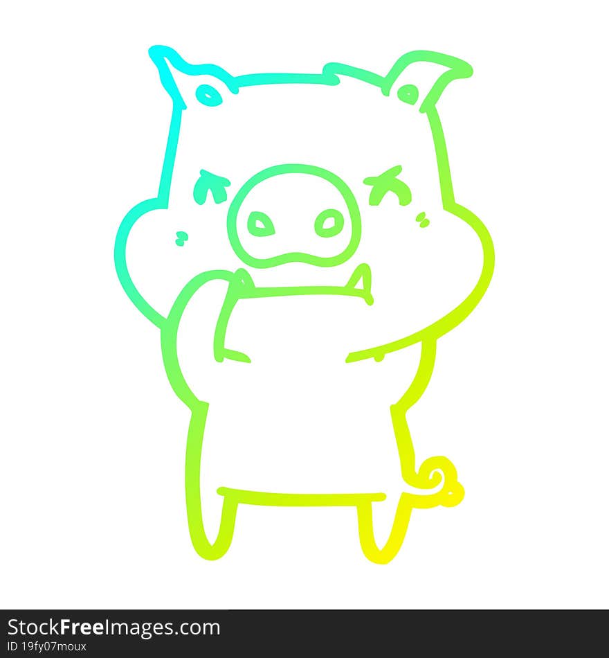 cold gradient line drawing of a angry cartoon pig