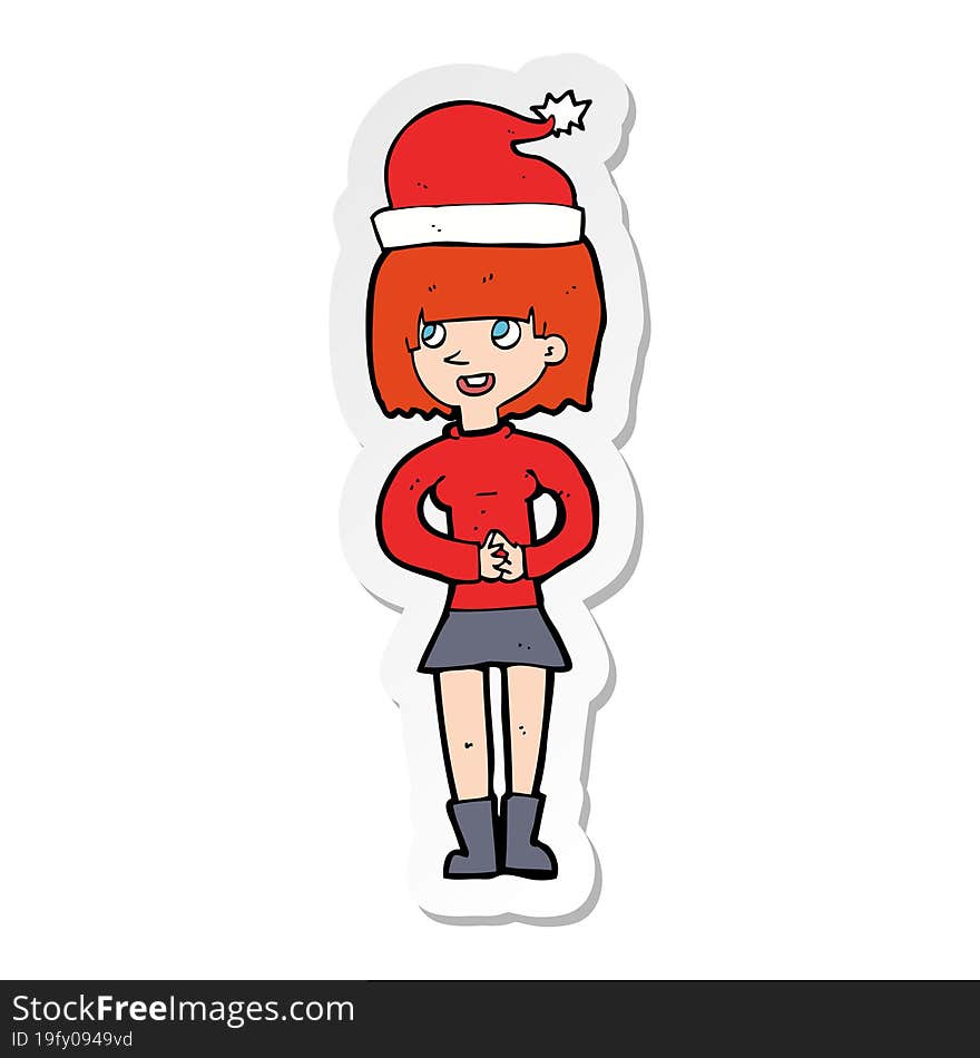 sticker of a cartoon woman ready for christmas