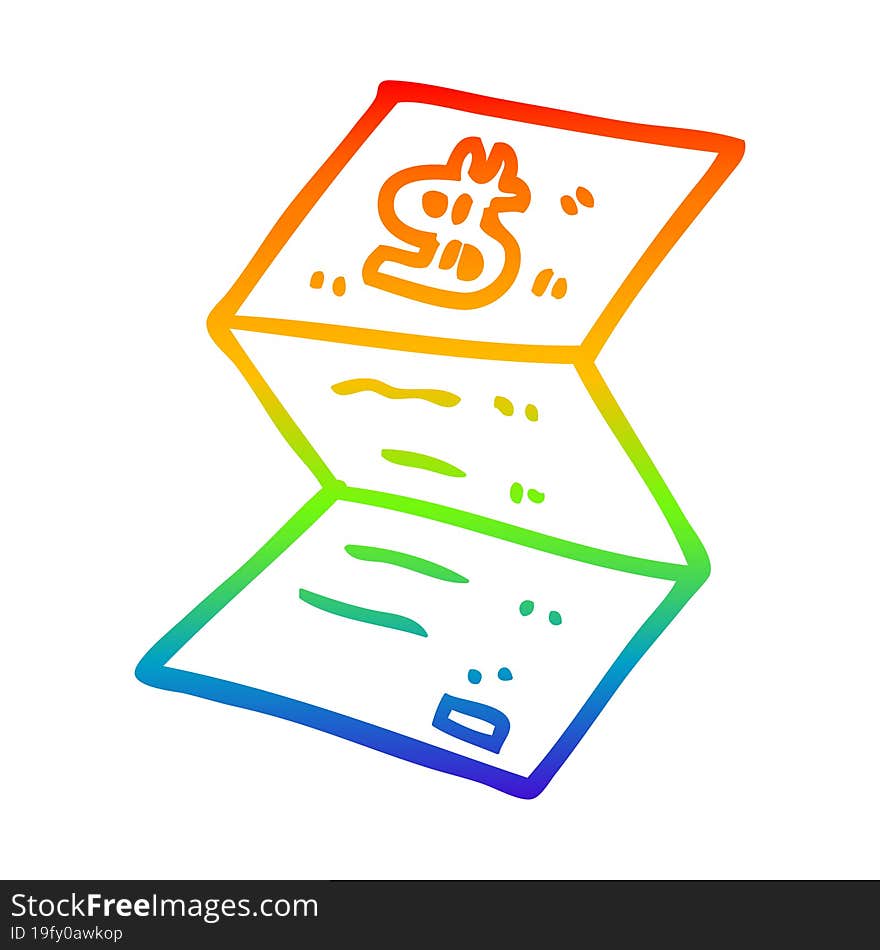 rainbow gradient line drawing of a cartoon legal money letter