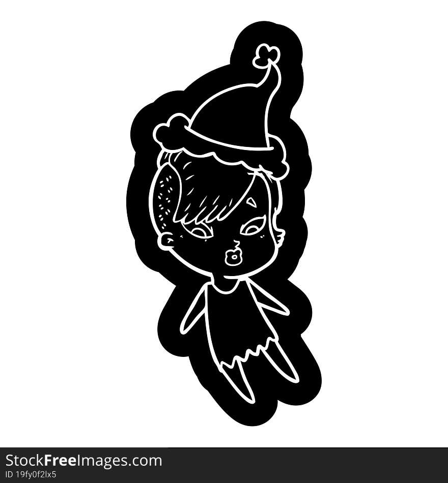 Cartoon Icon Of A Surprised Girl Wearing Santa Hat