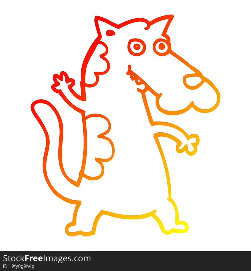 warm gradient line drawing cartoon dog waving