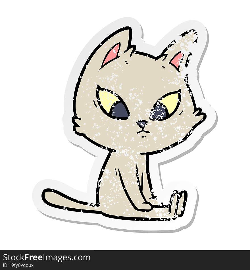 distressed sticker of a confused cartoon cat