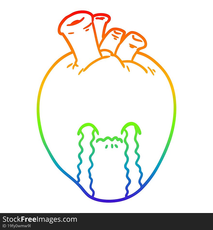 Rainbow Gradient Line Drawing Cartoon Heart