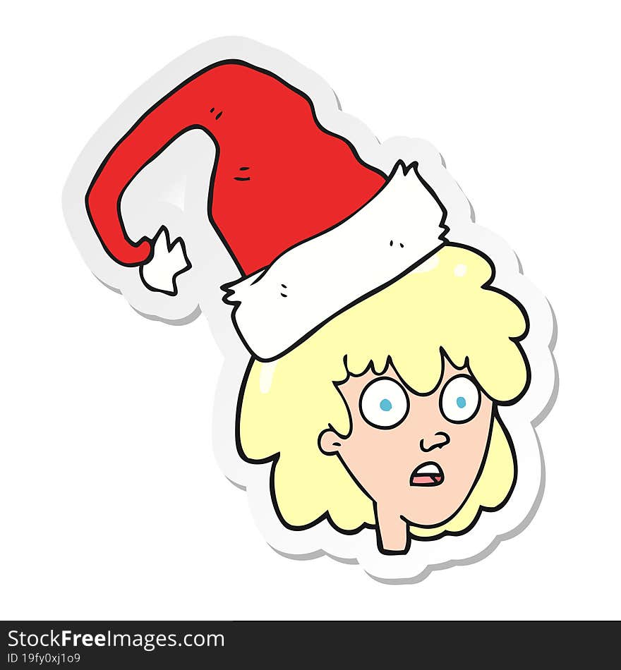 sticker of a cartoon woman with santa hat