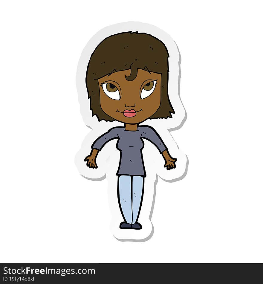 Sticker Of A Cartoon Girl Shrugging Shoulders