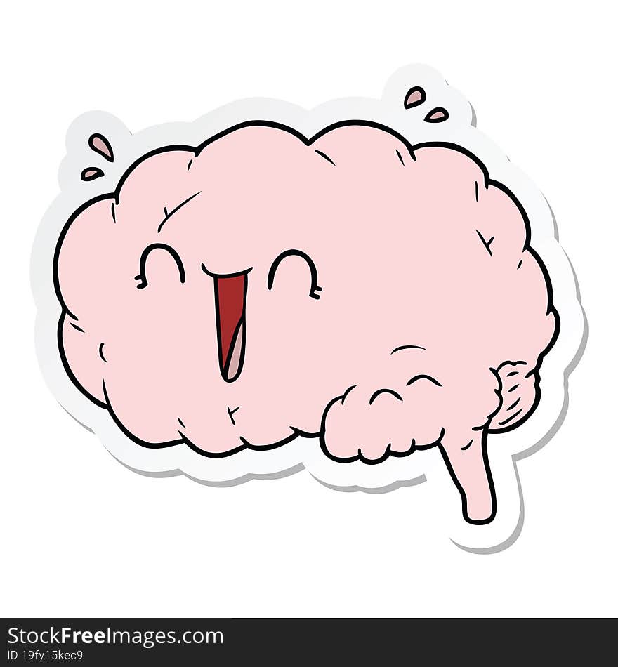 sticker of a cartoon brain laughing