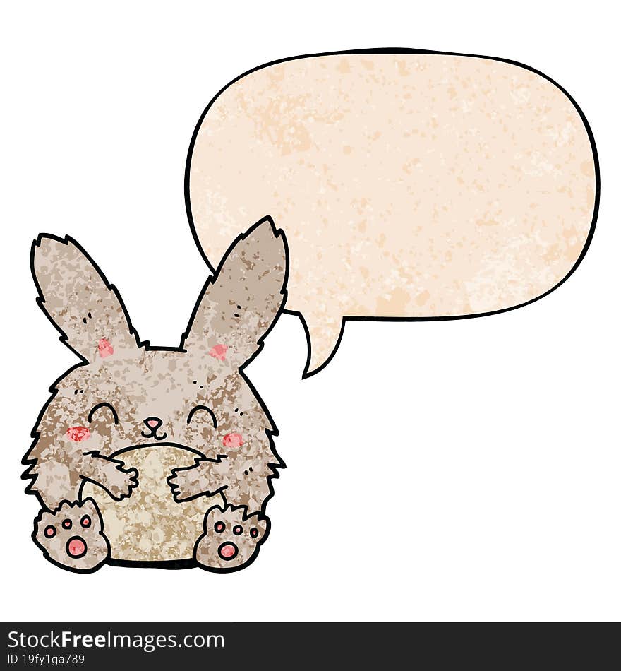 cute cartoon rabbit with speech bubble in retro texture style