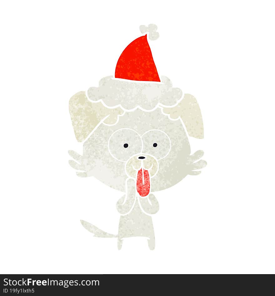 Retro Cartoon Of A Dog With Tongue Sticking Out Wearing Santa Hat