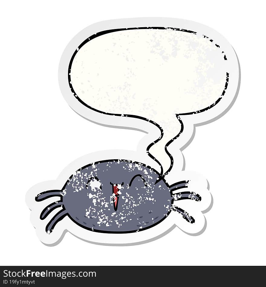 Cartoon Halloween Spider And Speech Bubble Distressed Sticker