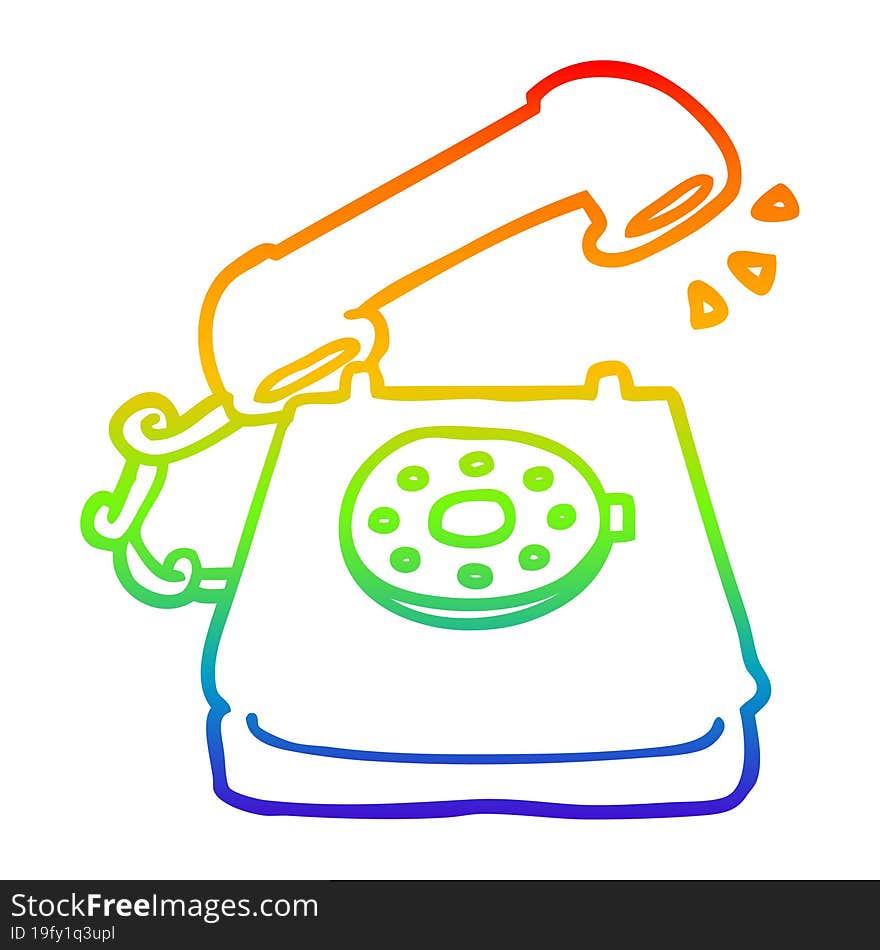 rainbow gradient line drawing cartoon ringing telephone