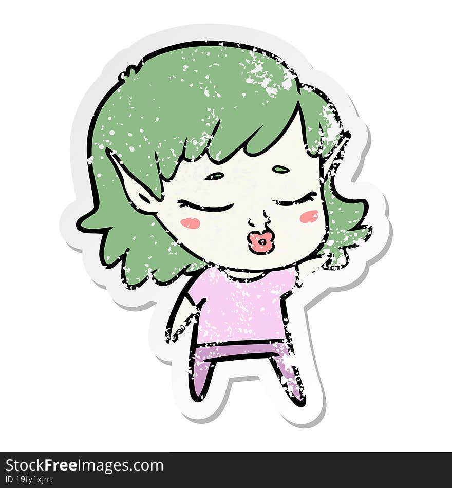 distressed sticker of a pretty cartoon elf girl