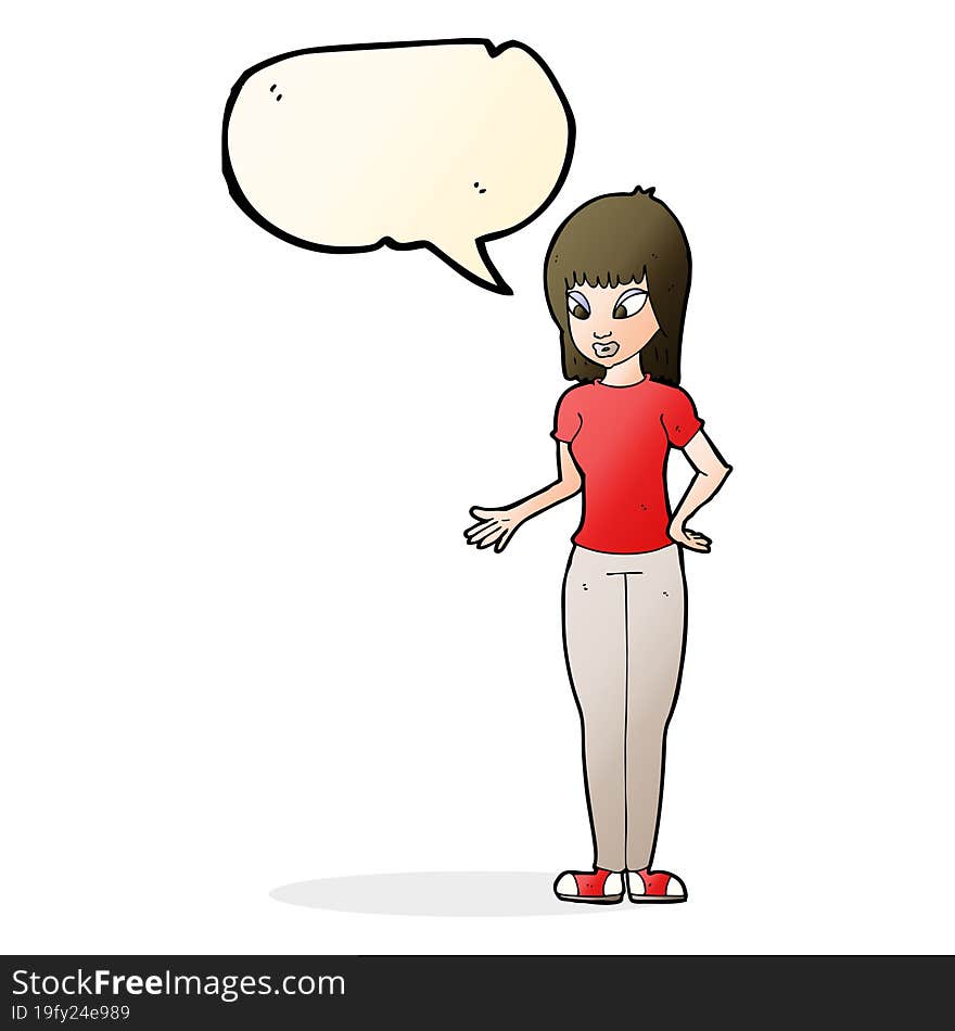 cartoon woman explaining with speech bubble