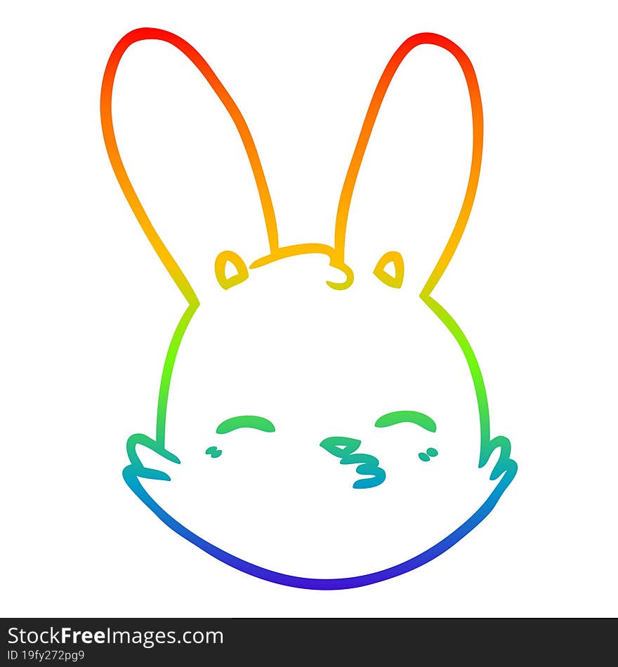 rainbow gradient line drawing of a cartoon bunny face considering