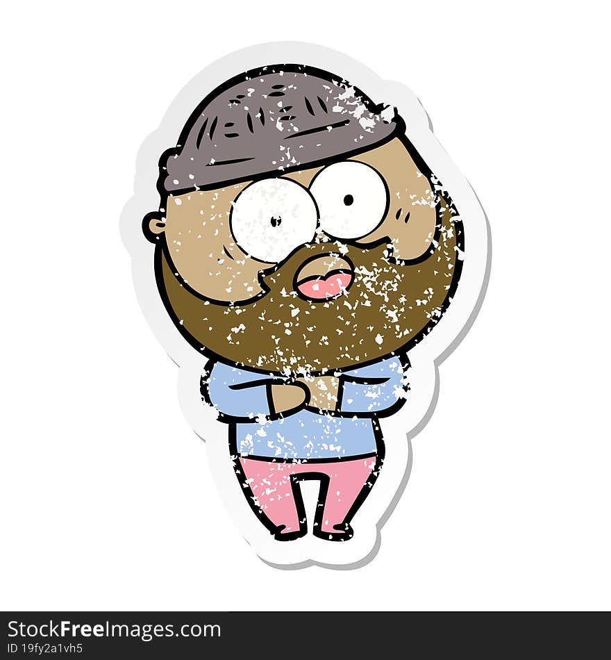 distressed sticker of a cartoon bearded man