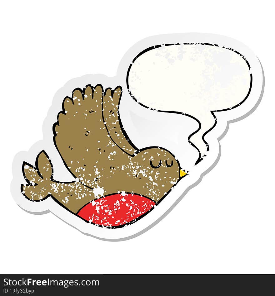 cartoon flying bird and speech bubble distressed sticker