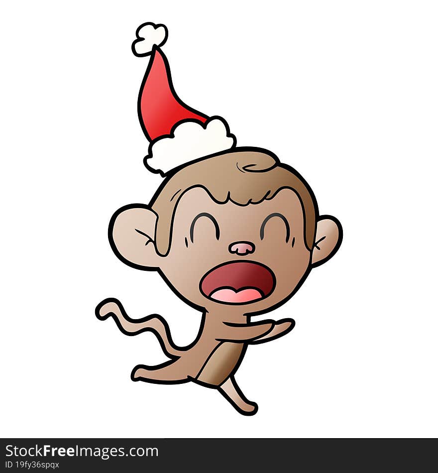 Shouting Gradient Cartoon Of A Monkey Wearing Santa Hat