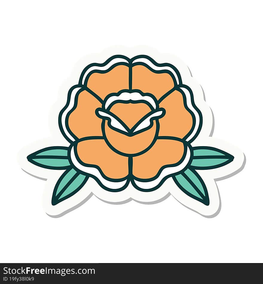 sticker of tattoo in traditional style of a flower. sticker of tattoo in traditional style of a flower