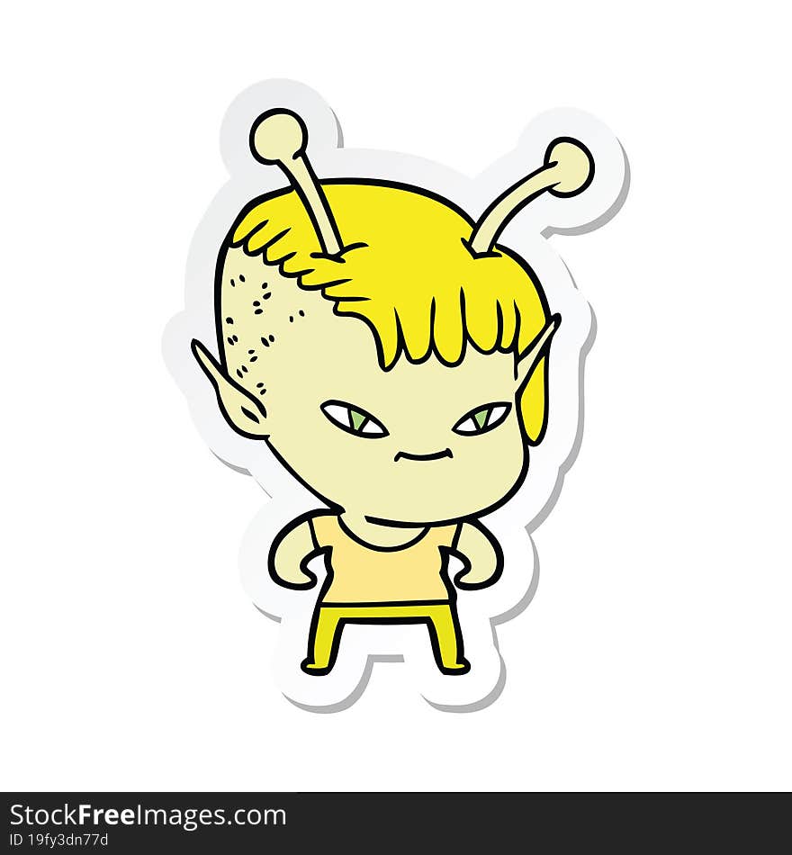 sticker of a cute cartoon alien girl