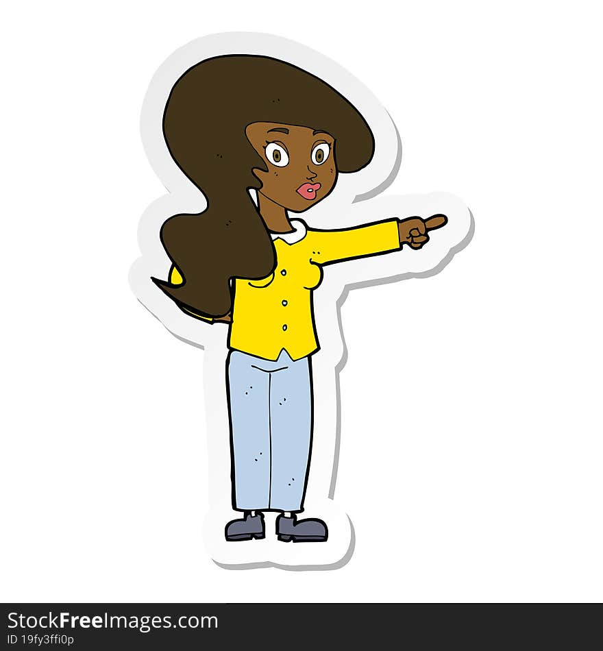 sticker of a cartoon pretty woman pointing