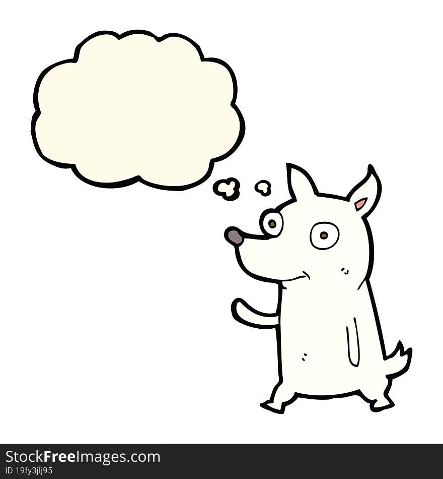 Cartoon Little Dog Waving With Thought Bubble