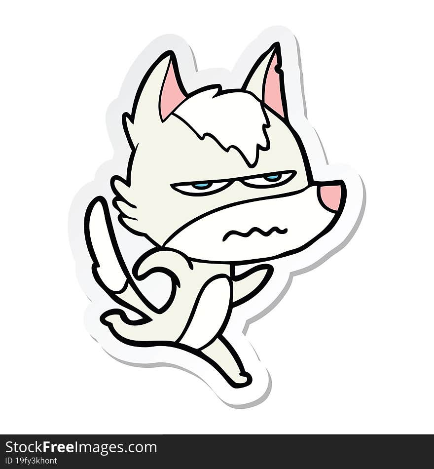 sticker of a cartoon annoyed wolf