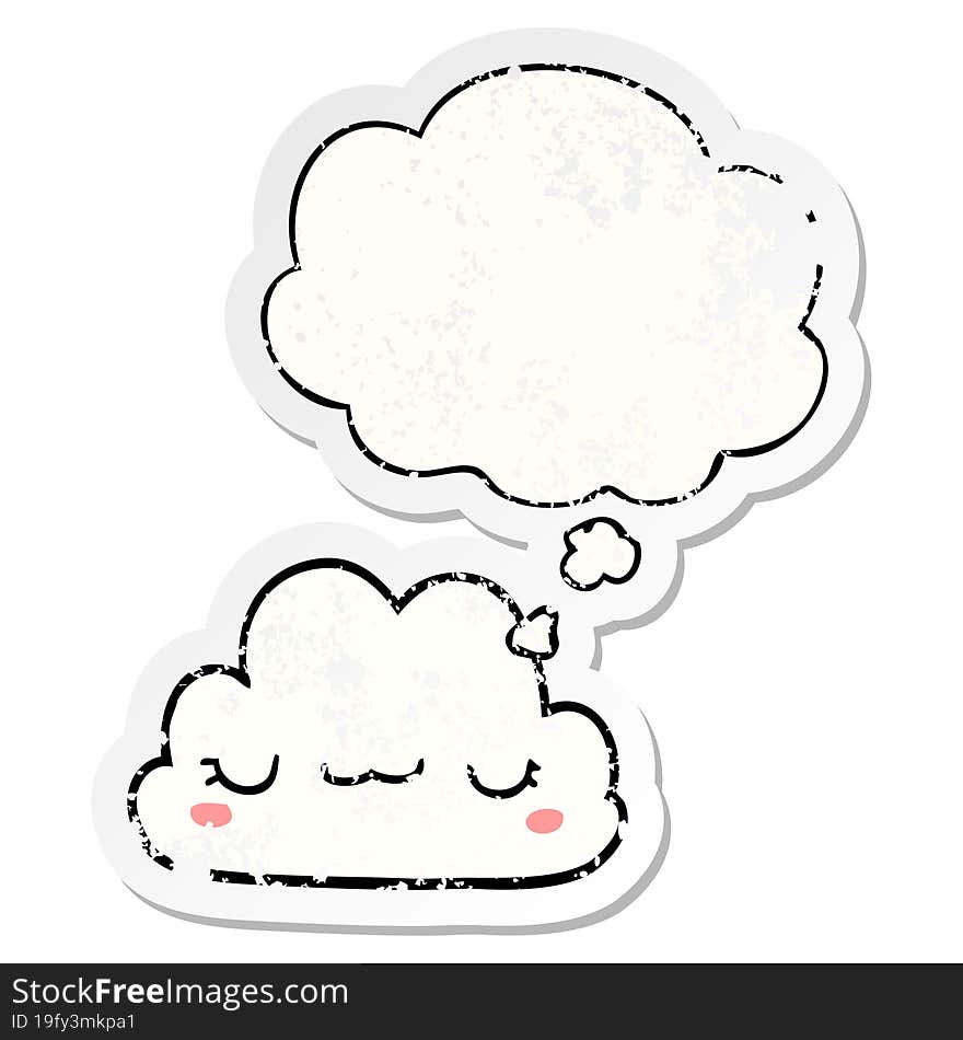 cute cartoon cloud and thought bubble as a distressed worn sticker