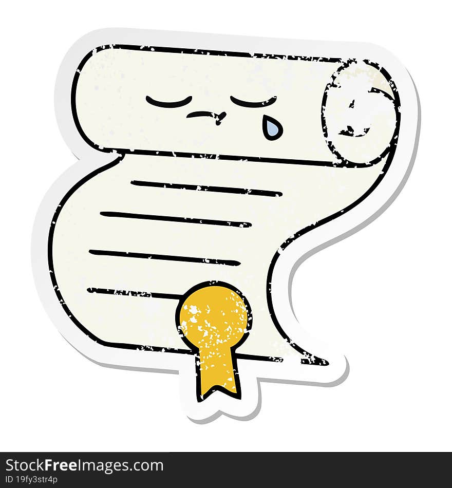 distressed sticker of a cute cartoon contract